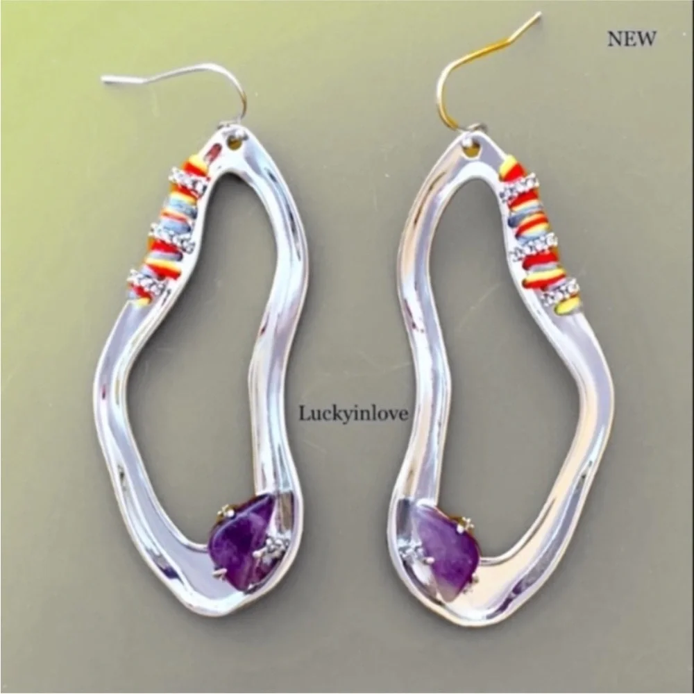 ALEXIS BITTAR • Silver Amani Thread Wrapped Sculpted Drop Amethyst Hoop Earrings